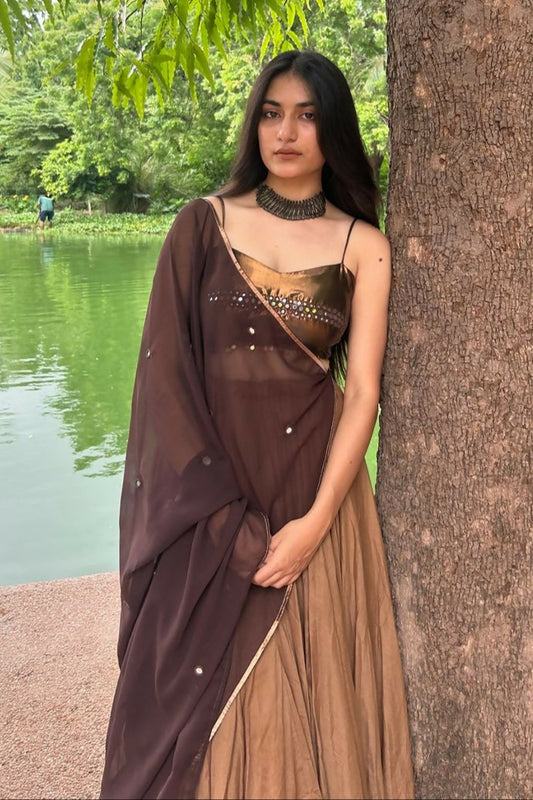 Radiance in Brown Mirrorwork Lehenga