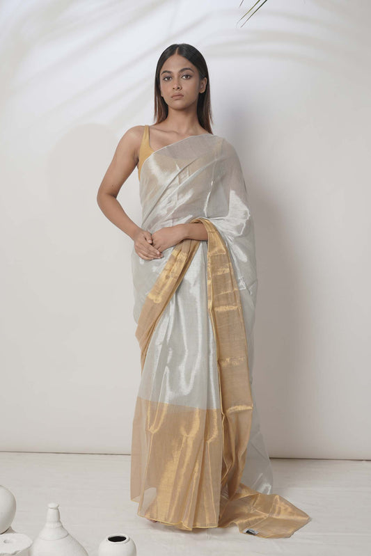 Aarna Gold Border Tissue Saree