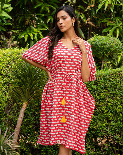 Happy Hippos Hand Block Printed Cotton Kaftan