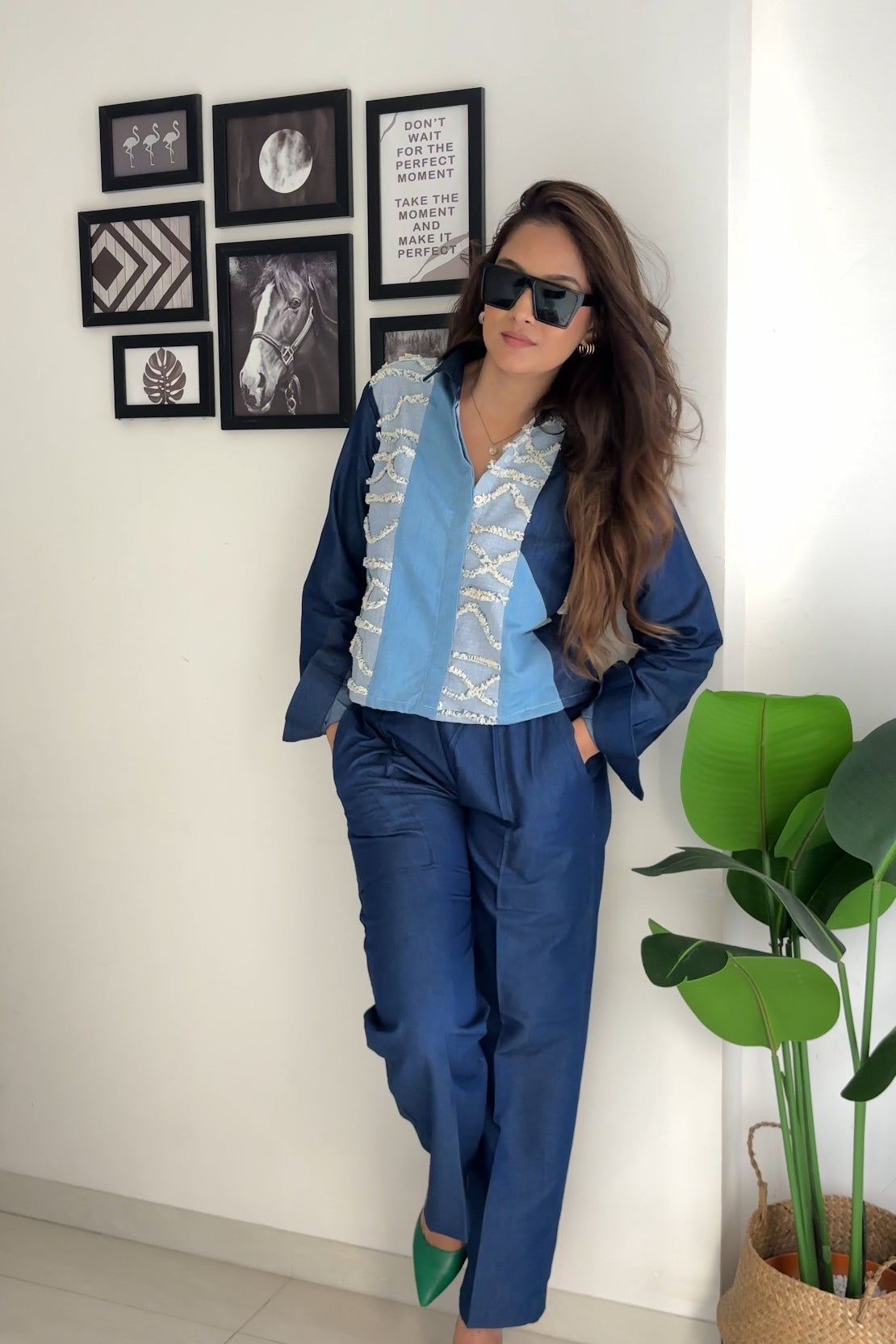 Denim Stripe Crop Coord Set