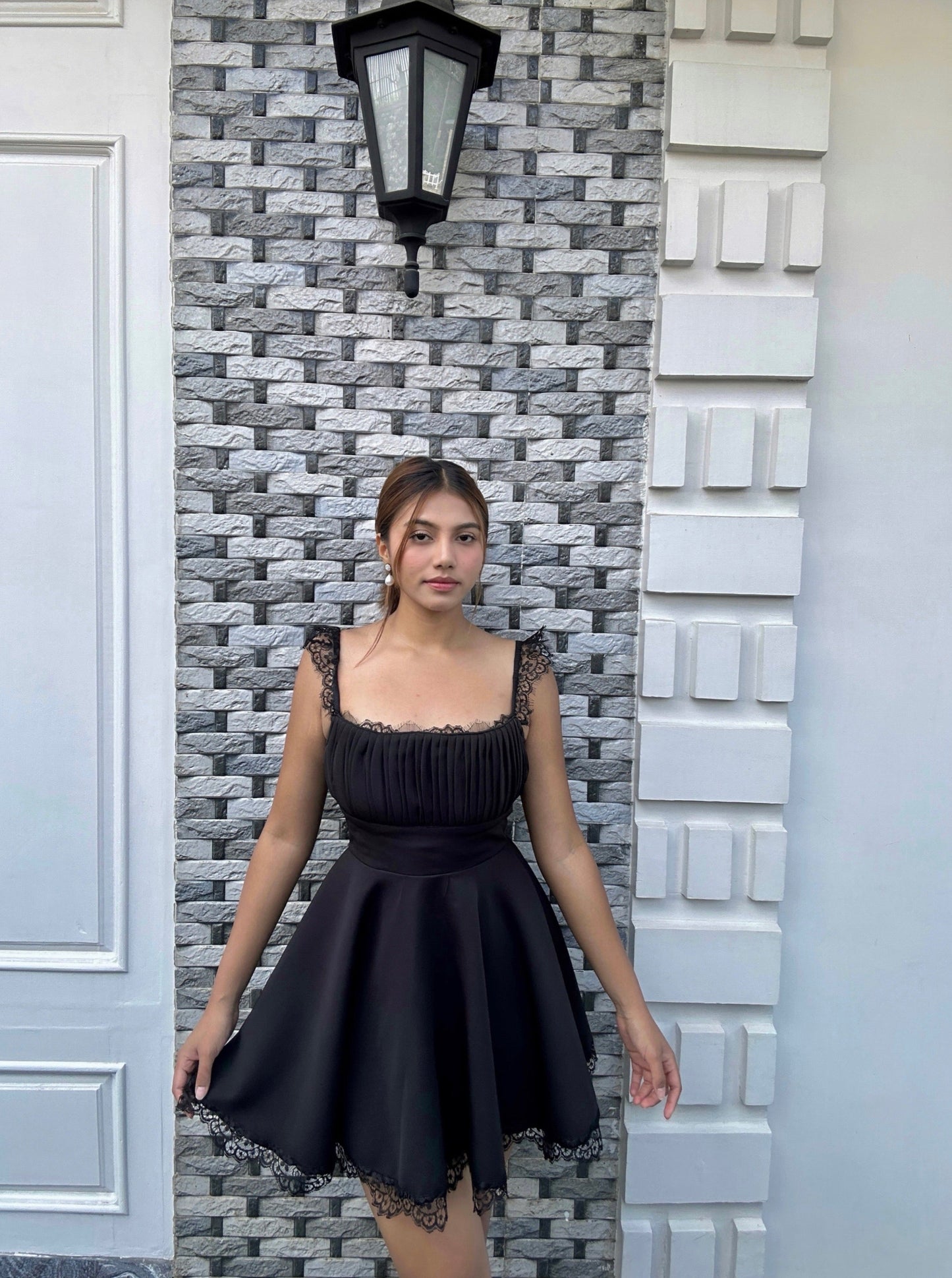 Lacy Milkmaid Crape Dress