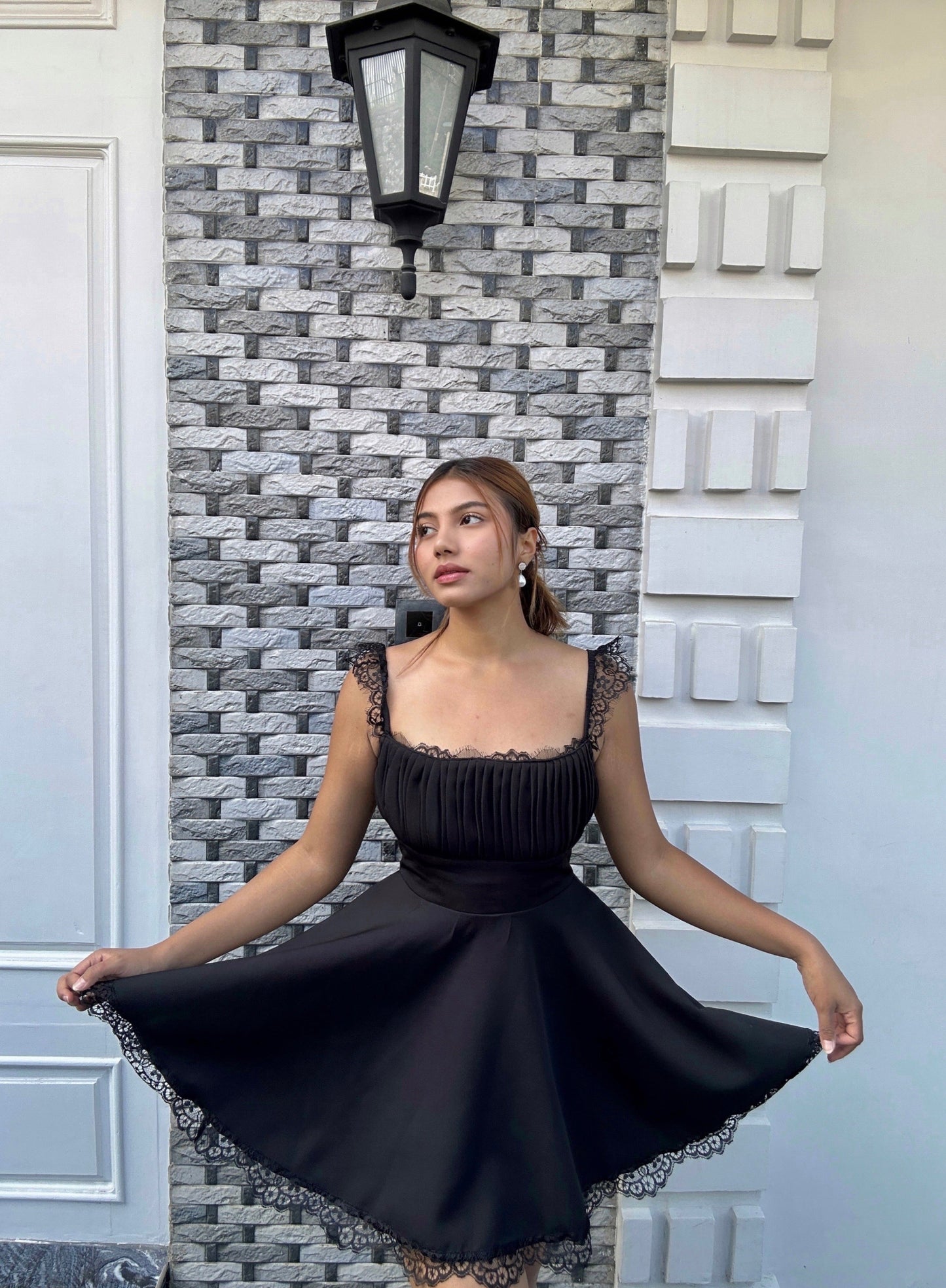 Lacy Milkmaid Crape Dress