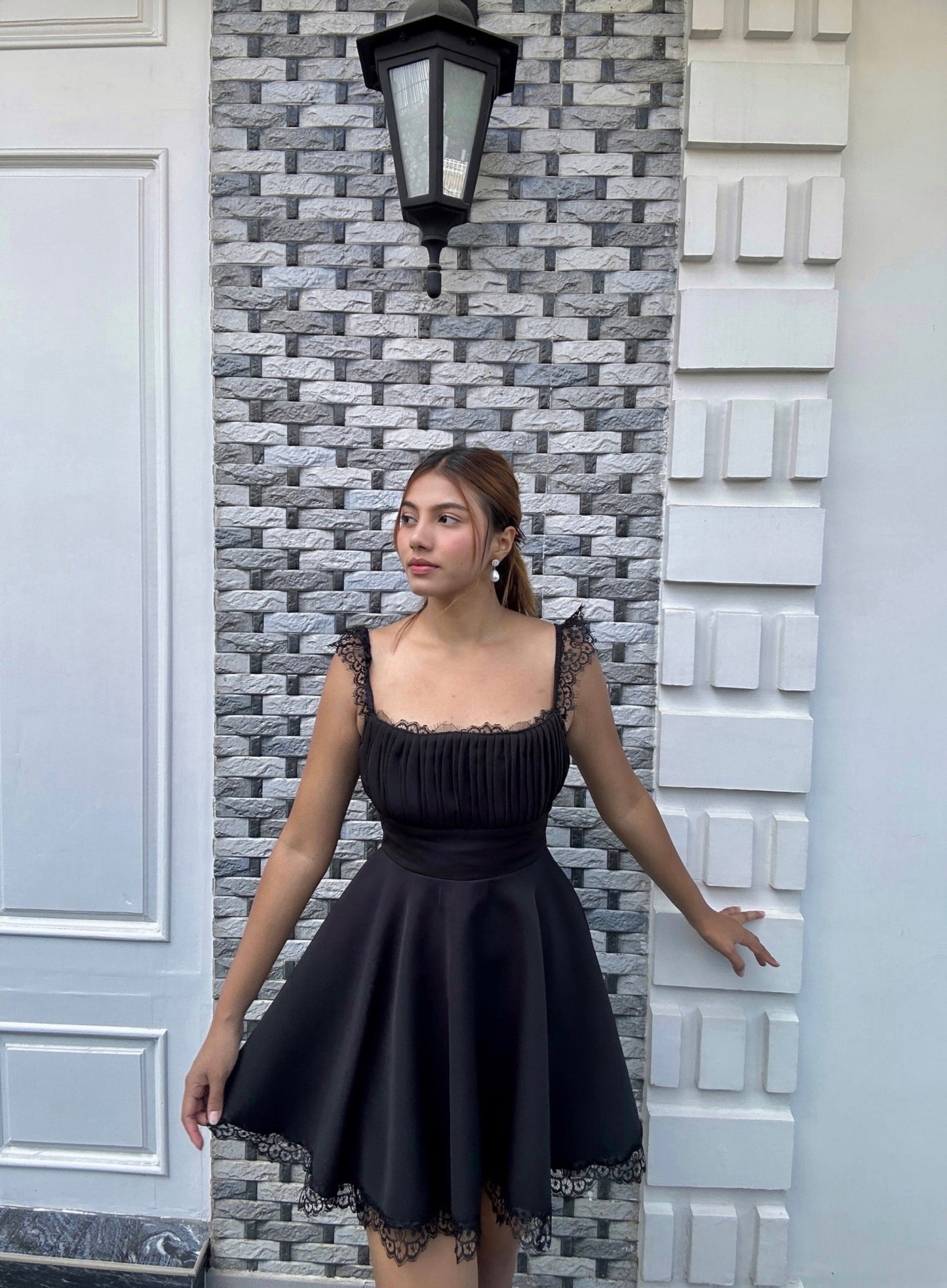 Lacy Milkmaid Crape Dress