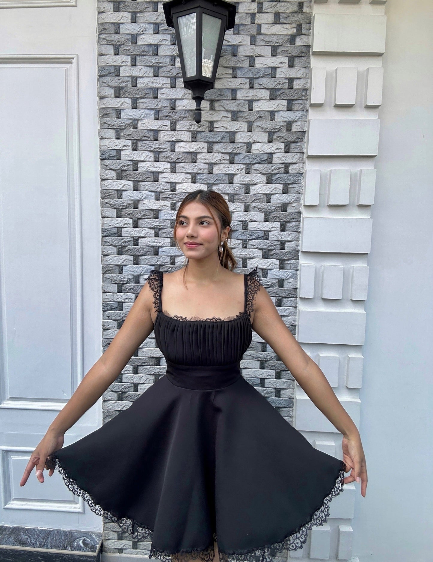 Lacy Milkmaid Crape Dress