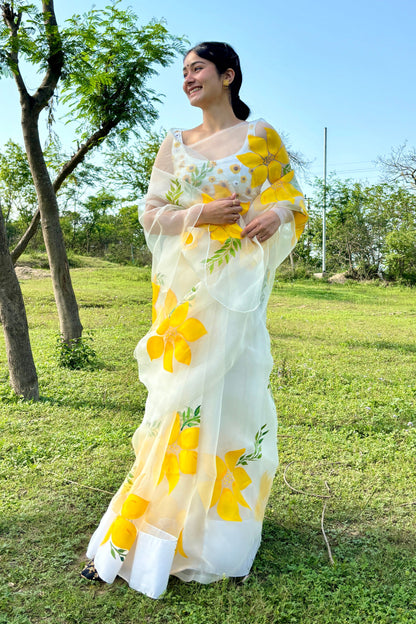 Lemon Breeze Handpainted Saree