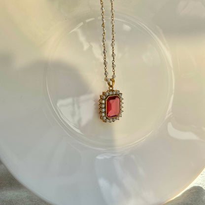 Elizabeth Rubellite Pendant with Pearls