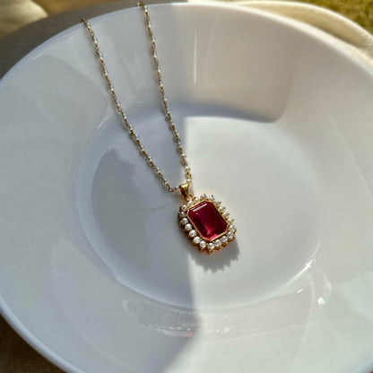 Elizabeth Rubellite Pendant with Pearls
