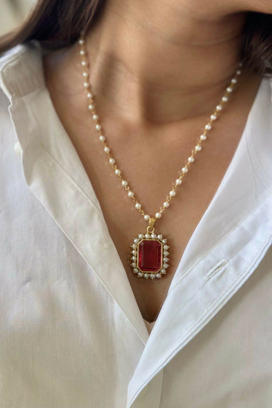 Elizabeth Rubellite Pendant with Pearls