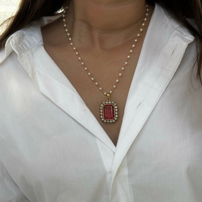 Elizabeth Rubellite Pendant with Pearls