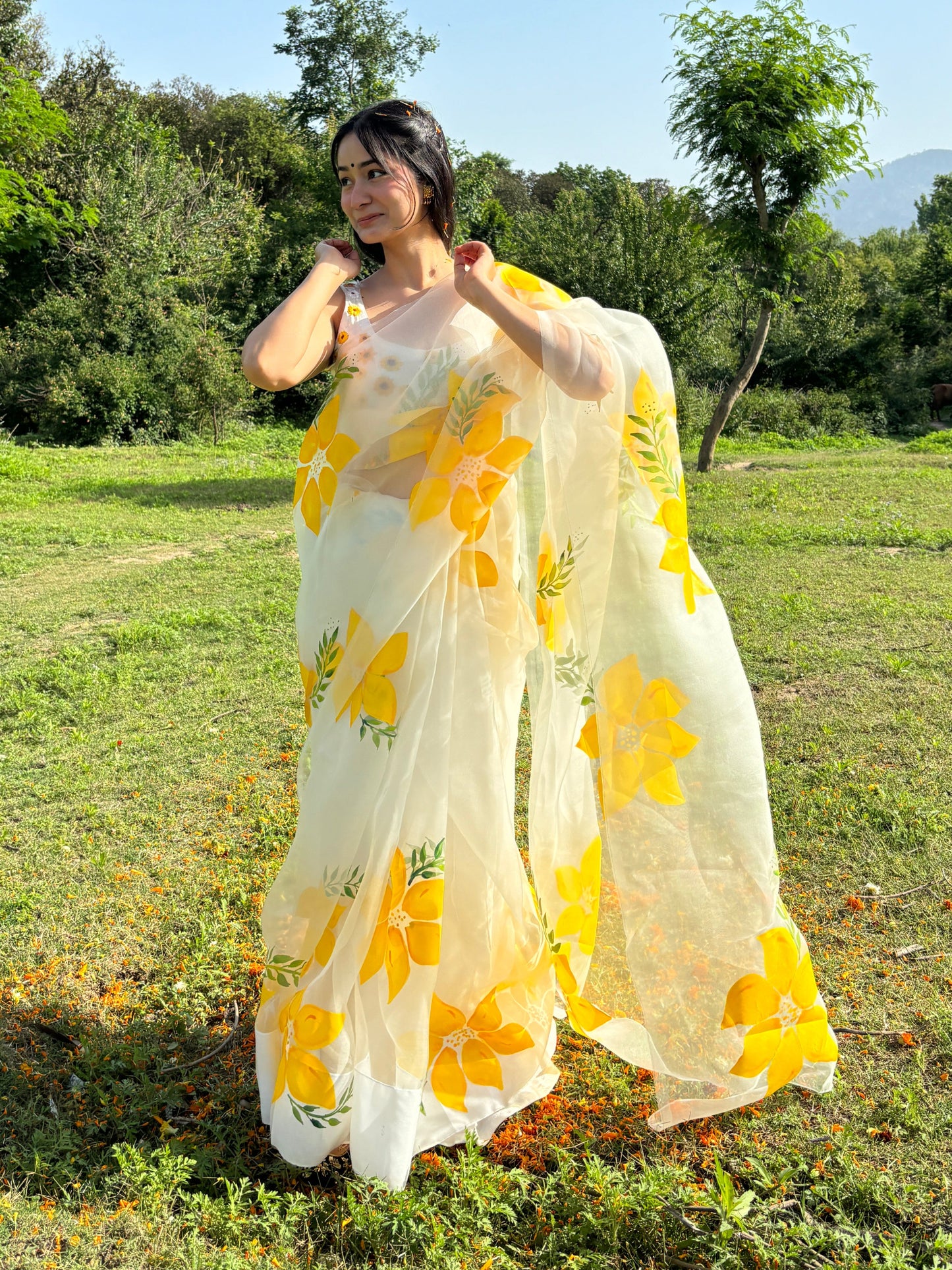 Lemon Breeze Handpainted Saree
