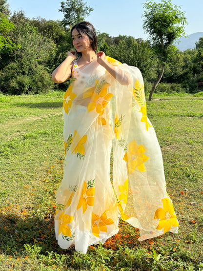 Lemon Breeze Handpainted Saree