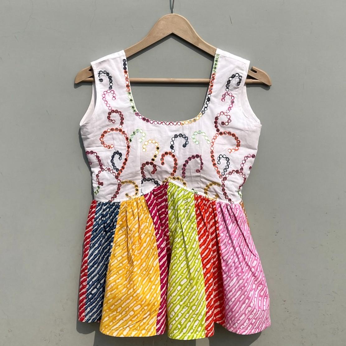 Multicolor Lehariya Handwork Cotton Top