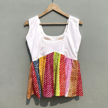 Multicolor Lehariya Handwork Cotton Top