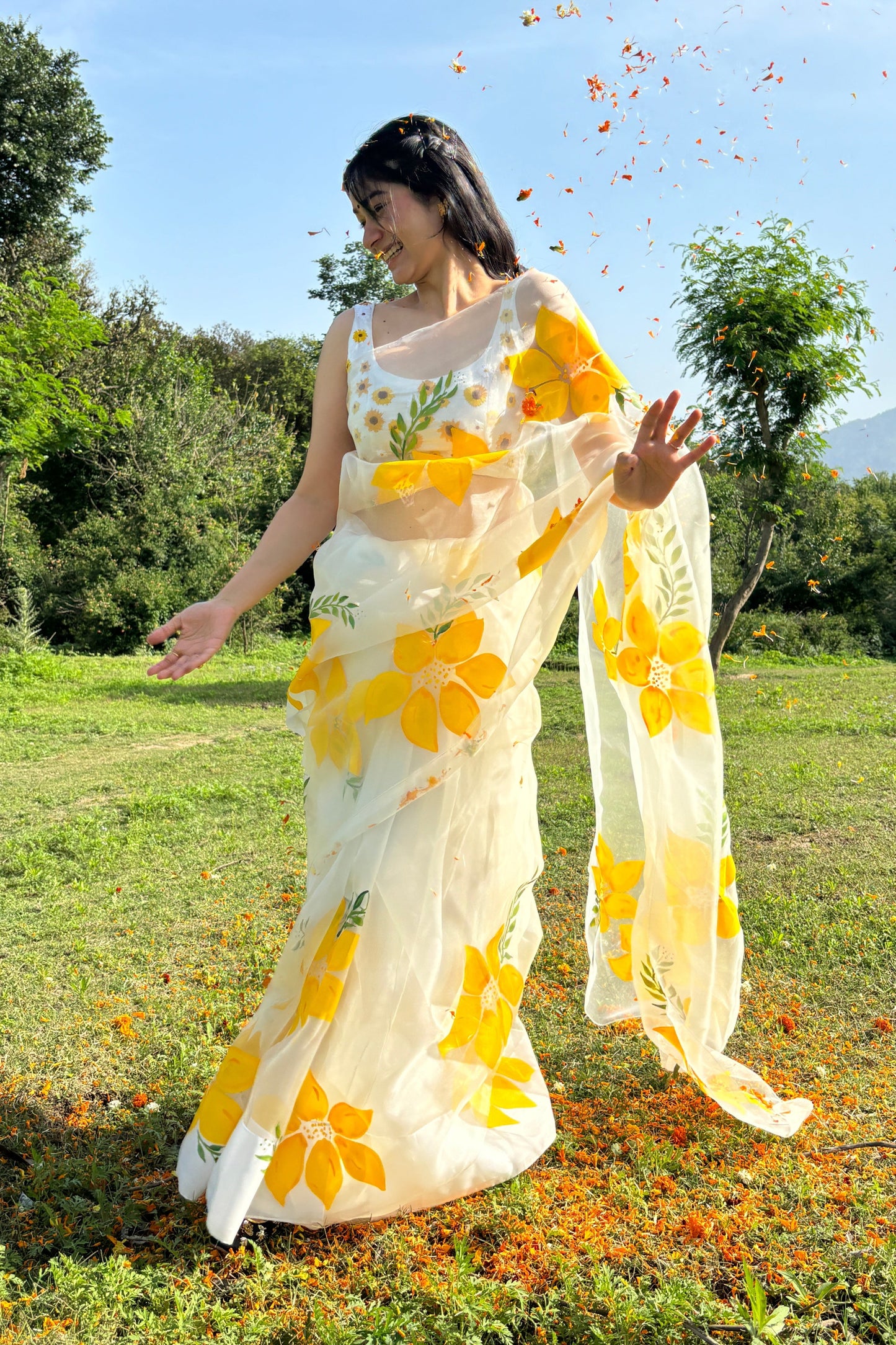 Lemon Breeze Handpainted Saree