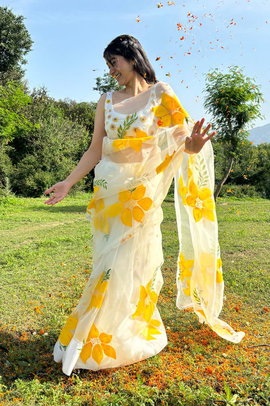 Lemon Breeze Handpainted Saree