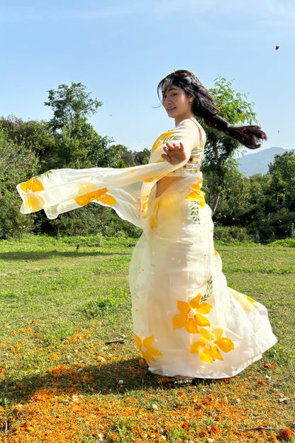 Lemon Breeze Handpainted Saree