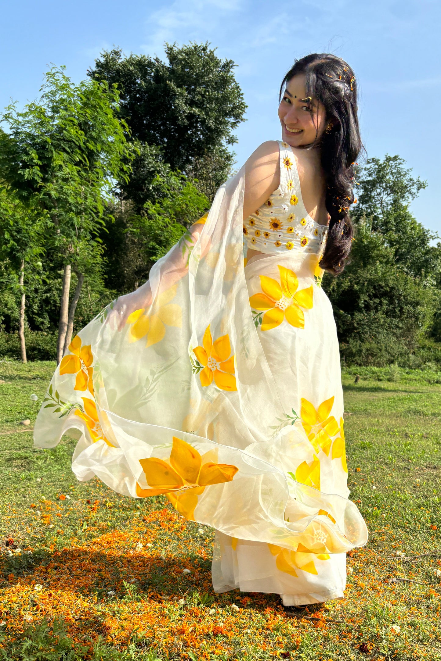 Lemon Breeze Handpainted Saree