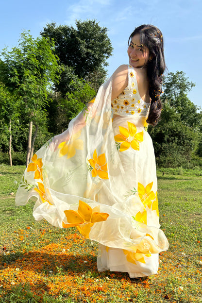Lemon Breeze Handpainted Saree