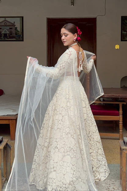 White Floral Lehenga