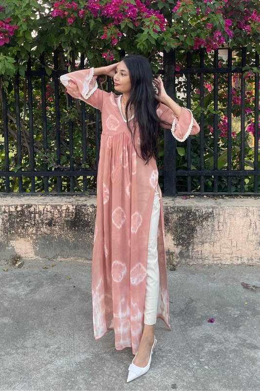 Brown and White Shibori Tie Dye Splash Kurta
