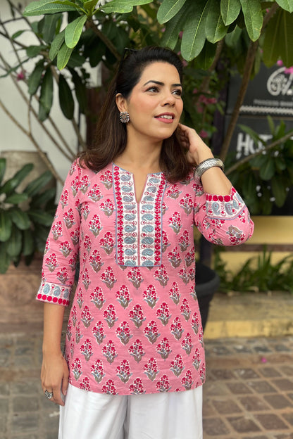 Printed Sequinned Pure Cotton Kurti