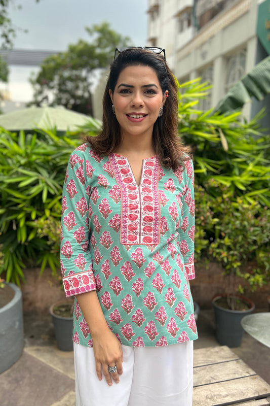 Printed Sequinned Pure Cotton Kurti
