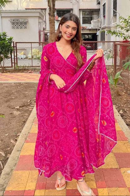 Angrakha Pattern Anarkali Suit Set with Side Slit