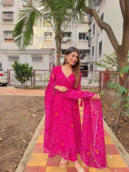 Angrakha Pattern Anarkali Suit Set with Side Slit