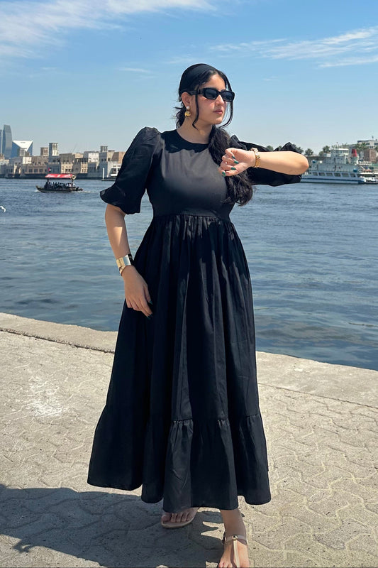 Black Puff Sleeves Maxi Dress
