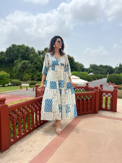 Off White Printed Maxi Cotton Dress