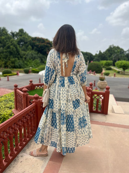 Off White Printed Maxi Cotton Dress