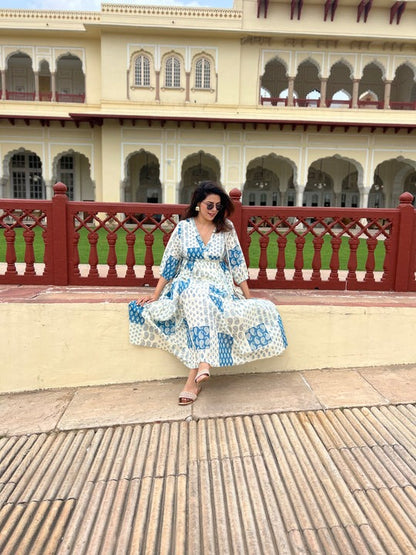 Off White Printed Maxi Cotton Dress