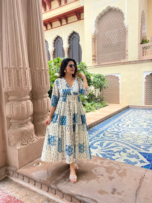 Off White Printed Maxi Cotton Dress