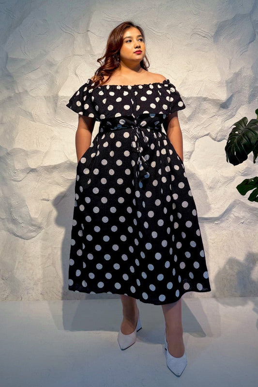 Marienne Off-Shoulder Polka Dot Dress