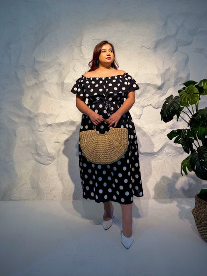 Marienne Off-Shoulder Polka Dot Dress