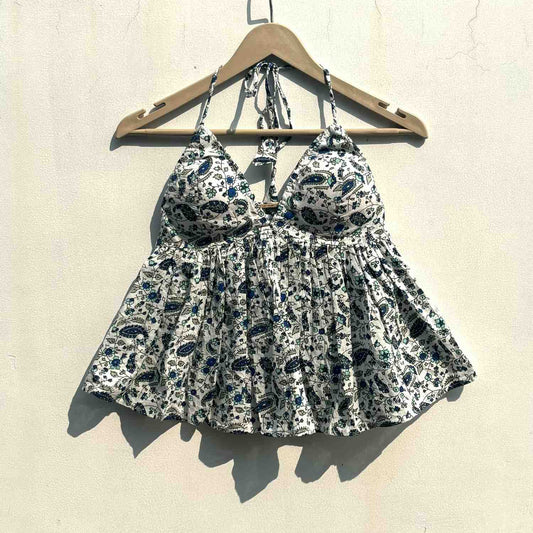 White & Blue Jaal Tree Cotton Top