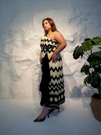 Aruna One Shoulder Zigzag Print Dress