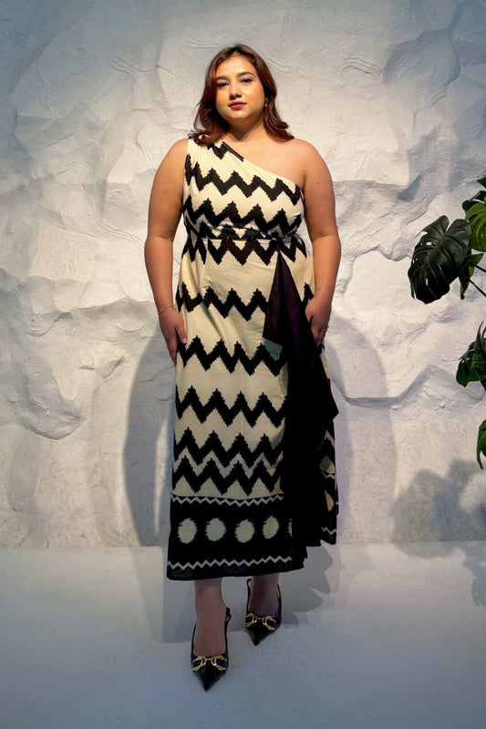 Aruna One Shoulder Zigzag Print Dress