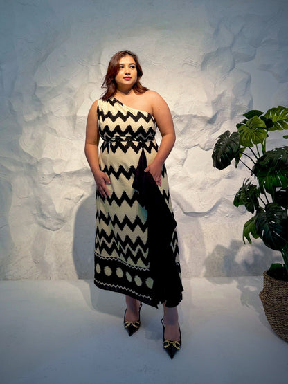 Aruna One Shoulder Zigzag Print Dress
