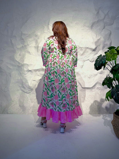 Eclat Printed Wrap Maxi Dress with Frill Hem