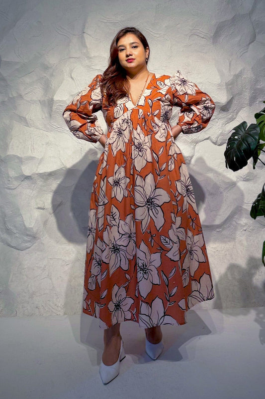 Mistral Cotton Maxi Dress with Balloon Sleeves