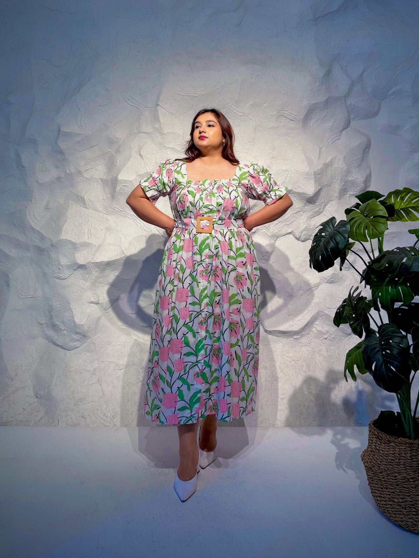 Mary Ann Printed Button-Down Midi Dress