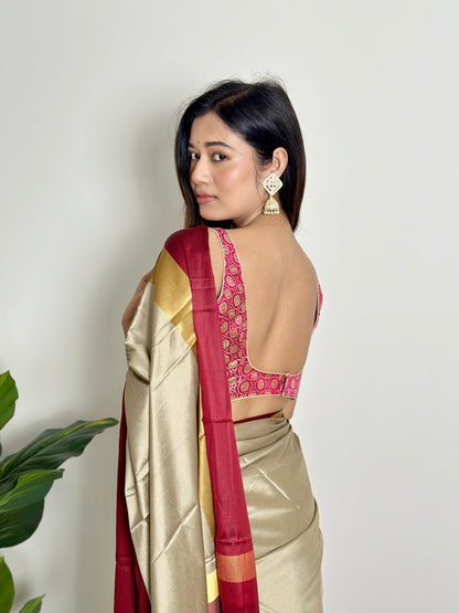 Warm Grey Beige Handwoven Silk Saree