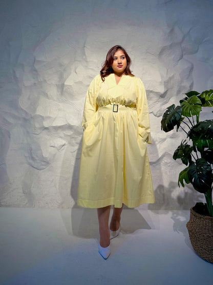 Miel Midi Dress with Waist Tie Belt