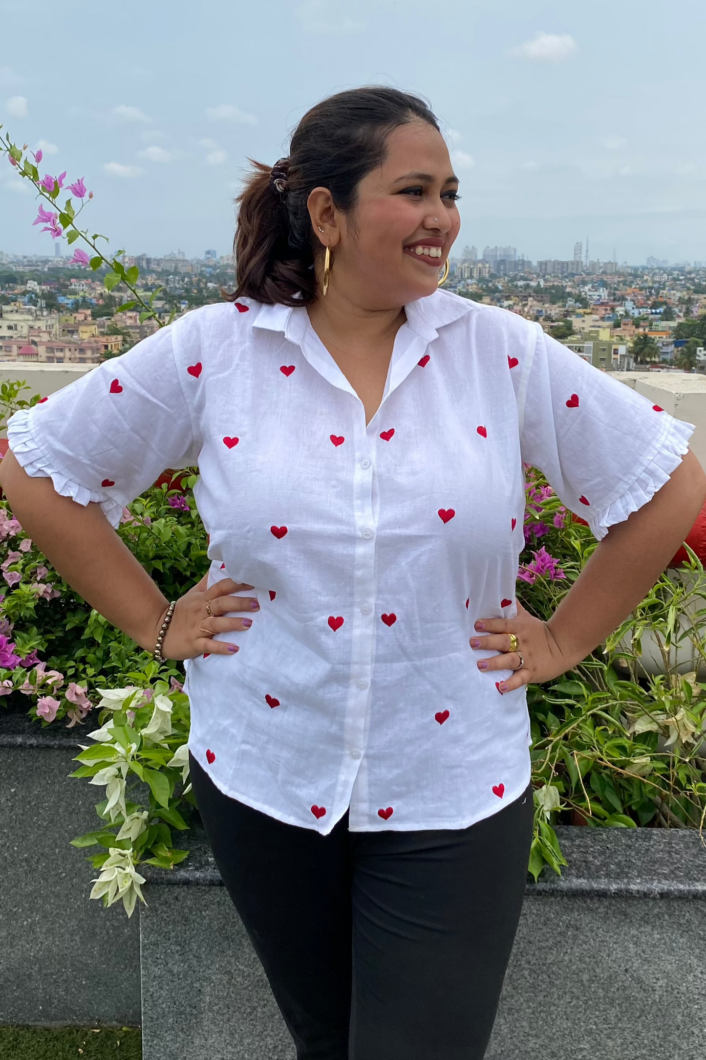 Dilbara Red Heart Embroidered Cotton Shirt