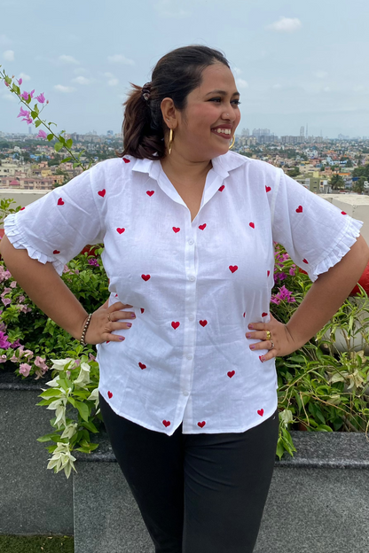 Dilbara Red Heart Embroidered Cotton Shirt