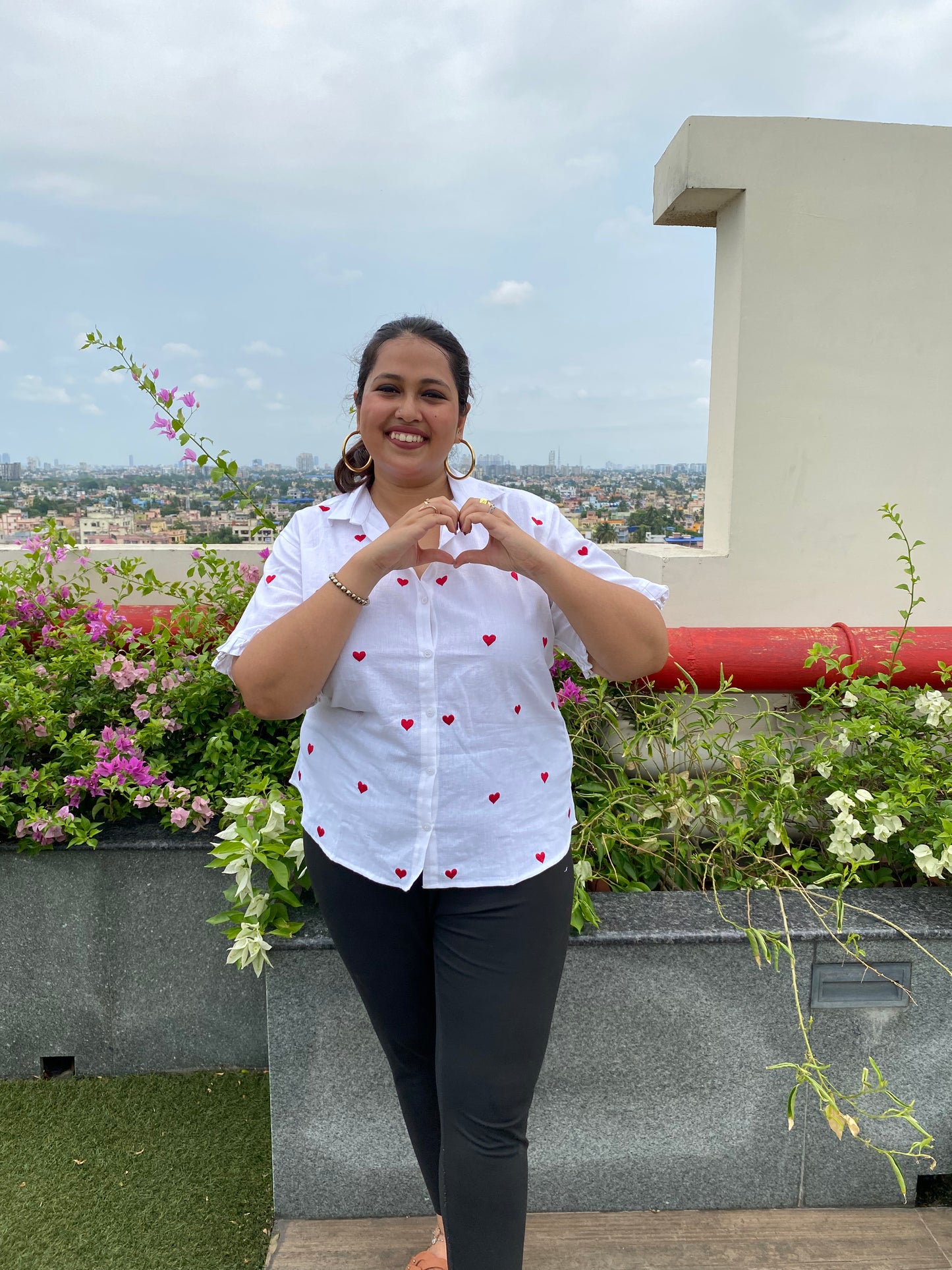 Dilbara Red Heart Embroidered Cotton Shirt