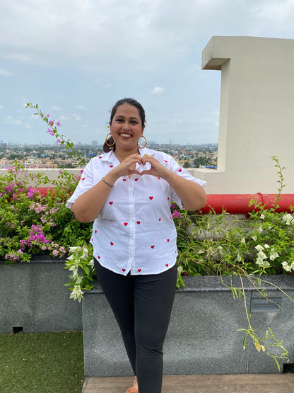 Dilbara Red Heart Embroidered Cotton Shirt
