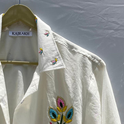 Embroidered Shirt with Pink Lehariya Bralette Combo