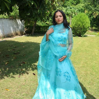 Hydrangea Hand Painted Lehenga
